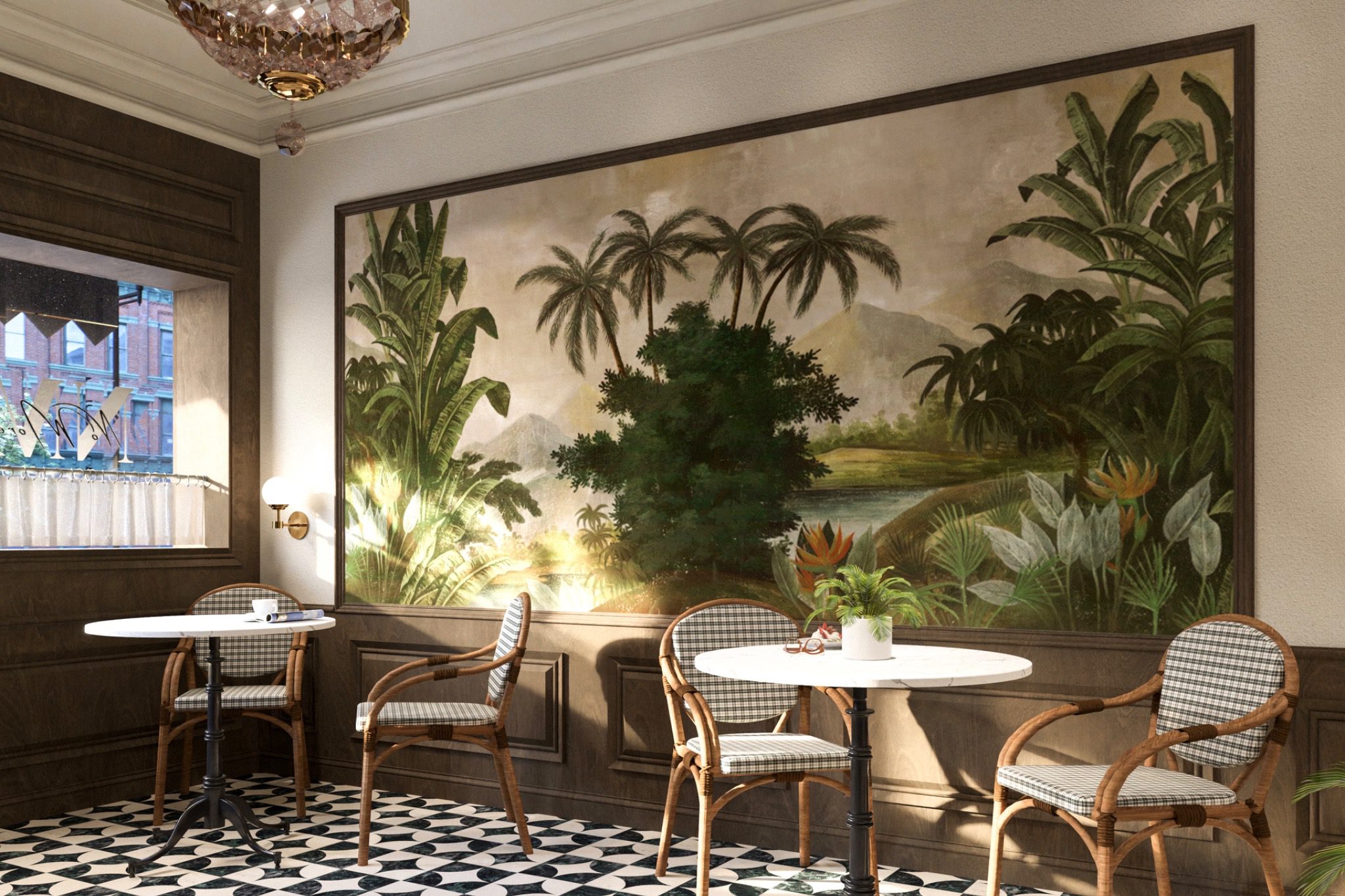 Tropical cafe interior