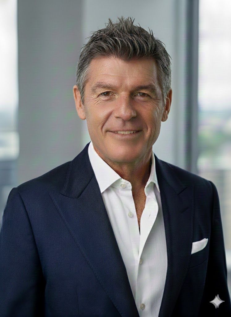 Professional man in navy suit smiling portrait