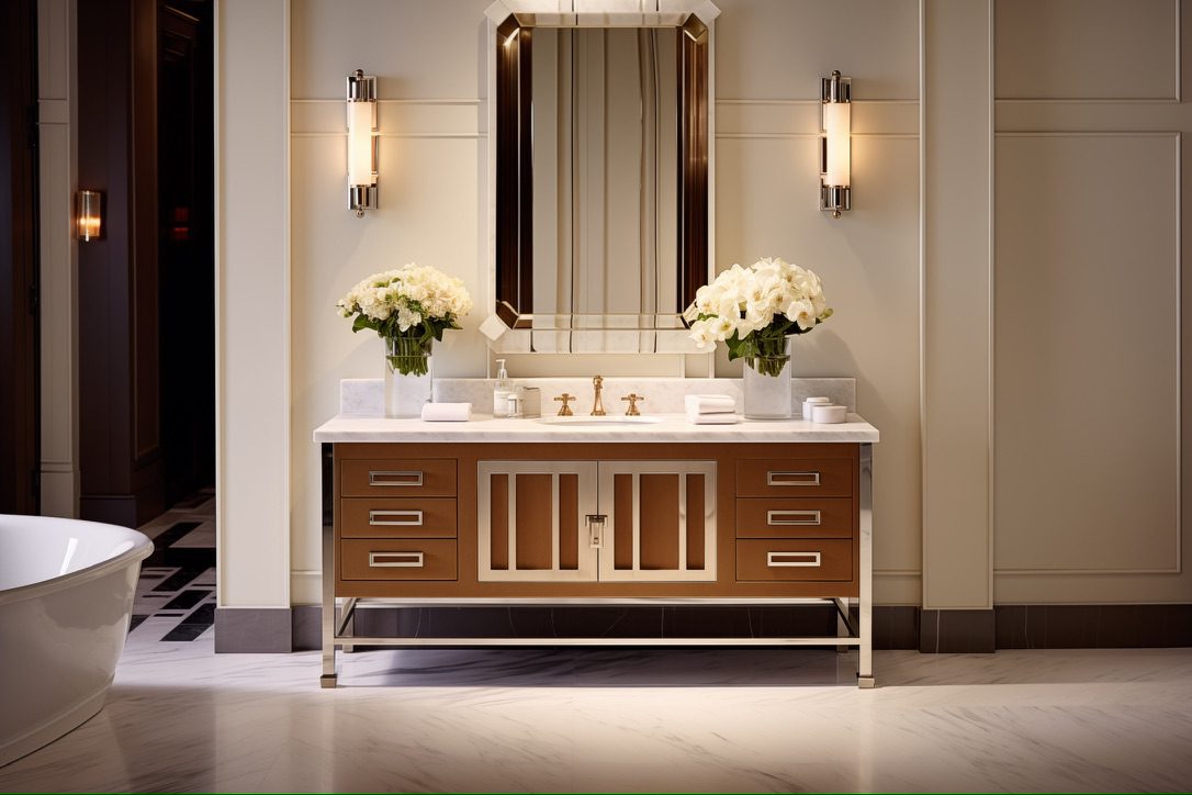 Classic bathroom vanity with marble
