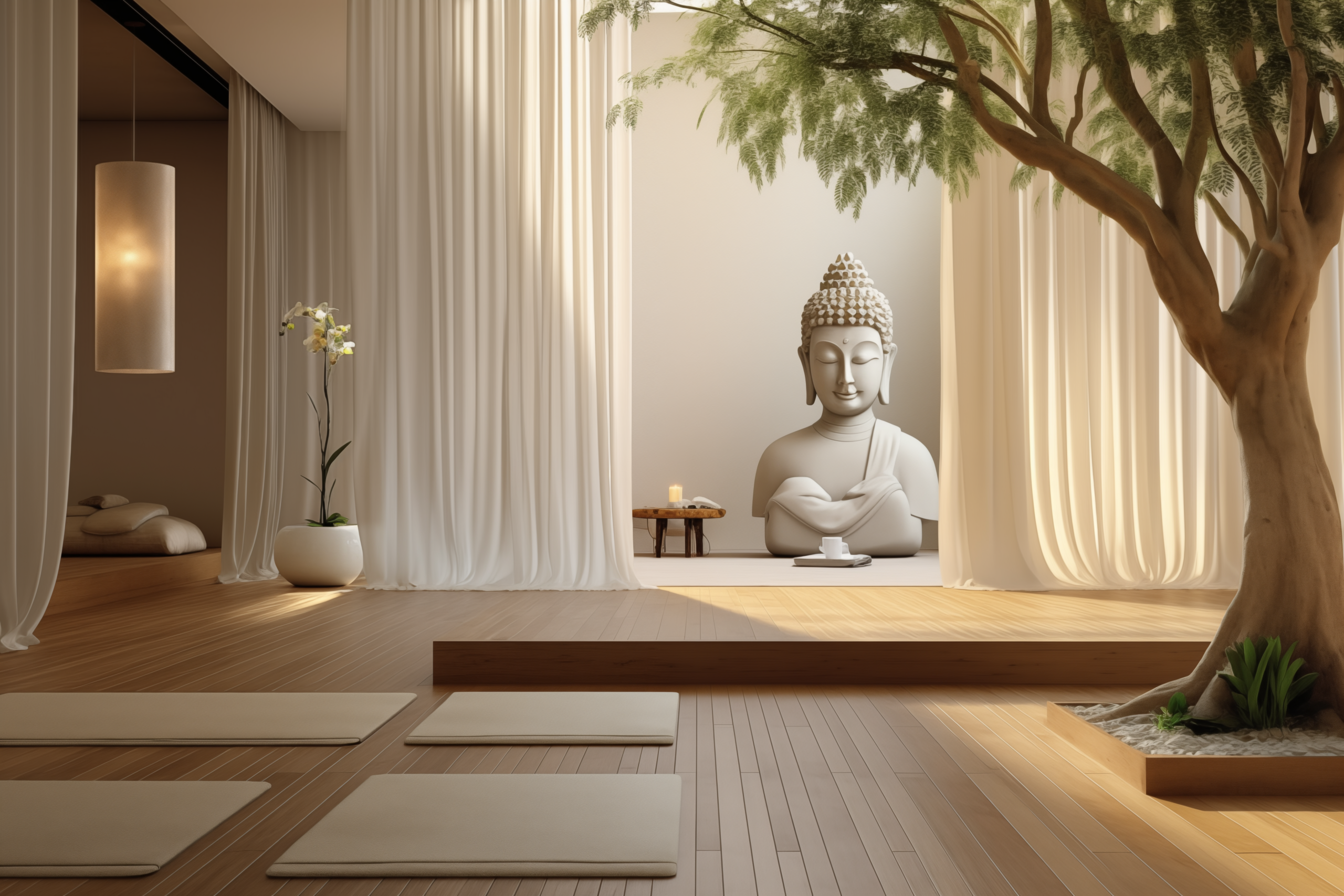 Spa-inspired room with Buddha statue